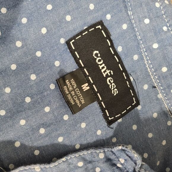 Confess Blue and White Polka Dot Button Up Shirt - Picture 11 of 15